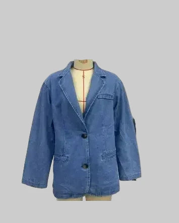Casual Loose Washed Blue Denim Women Blazer – Relaxed & Stylish